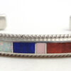 Zuni multi-stone and sterling silver channel inlay cuff bracleet