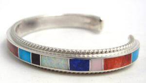 Zuni Multi-Stone and Sterling Silver Channel Inlay Cuff Bracelet