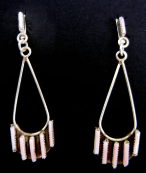 Zuni needlepoint pink mussel shell and sterling silver post dangle earrings