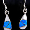 Zuni white mother of pearl, blue lab opal and sterling silver inlay small dangle earrings by Orlinda Natewa