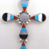 Zuni multi-stone inlay and sterling silver cross pendant