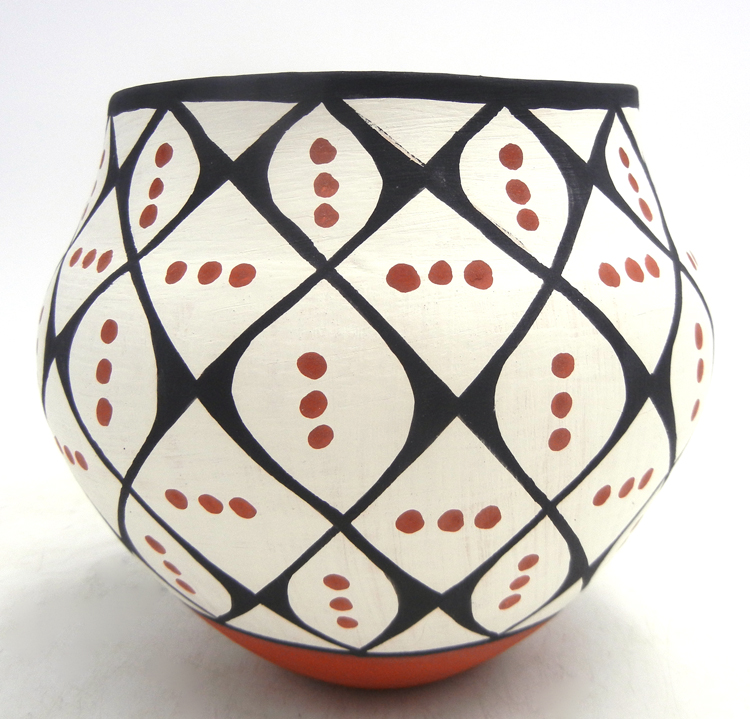 Acoma handmade and hand painted polychrome butterfly pattern jar by Mary Antonio