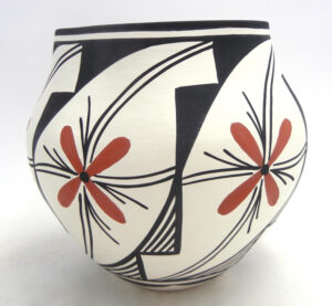 Acoma handmade and hand painted polychrome floral and weather pattern jar by David Antonio