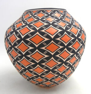 Acoma handmade and hand painted large polychrome butterfly design jar by Kathy Victorino