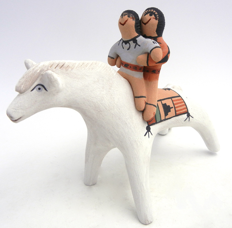 Jemez horse figurine with two children by Clifford Fragua