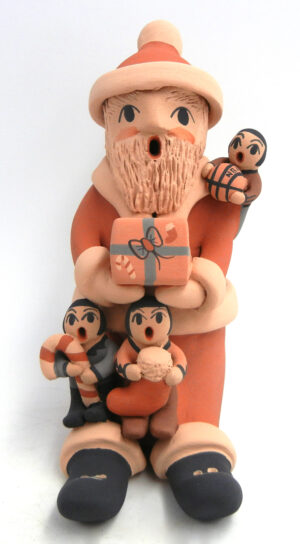 Jemez seated santa storyteller figurine with three children by Chrislyn Fragua