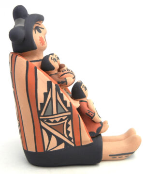 Jemez Chrislyn Fragua Handmade and Hand Painted Seated Storyteller Figurine with Three Children