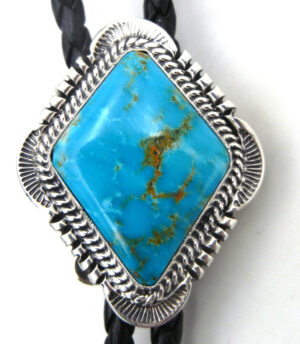 Navajo Will Denetdale Small Turquoise and Sterling Silver Bolo Tie