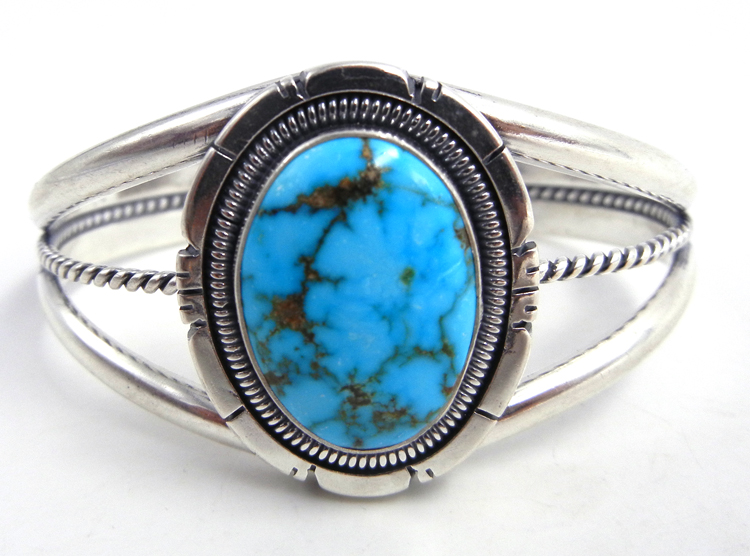 Navajo turquoise and sterling silver cuff bracelet by Wydell Billie