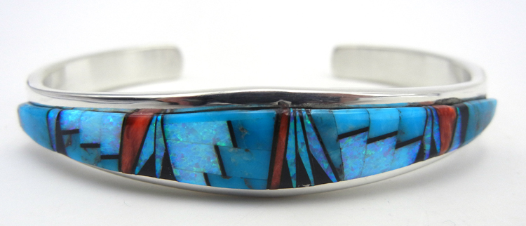 Navajo multi-stone inlay and sterling silver cuff bracelet by Melissa Willie