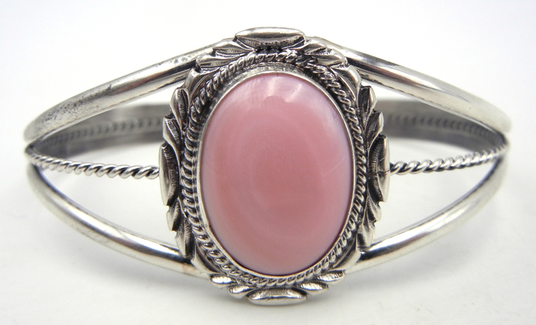 Navajo pink conch and sterling silver cuff bracelet