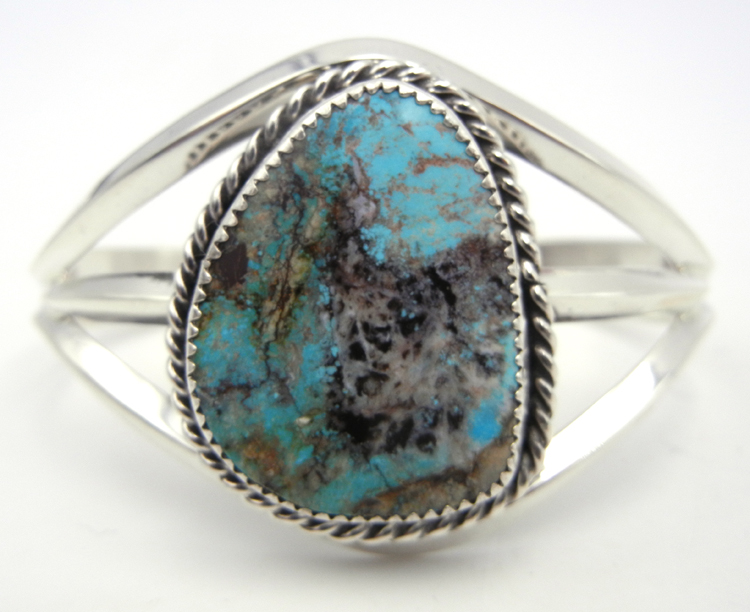 Navajo turquoise and sterling silver cuff bracelet by Elroy Chavez