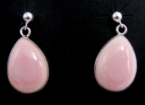 Navajo pink conch and sterling silver post dangle earrings