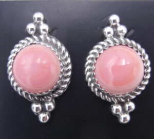 Navajo small pink conch and sterling silver post earrings