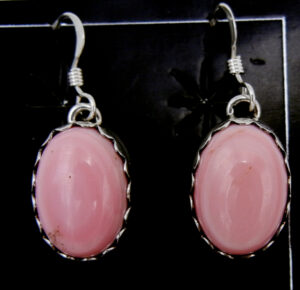 Navajo small pink conch and sterling silver dangle earrings