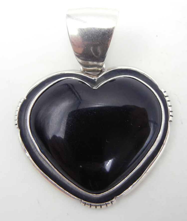 Navajo onyx and sterling silver heart pendant