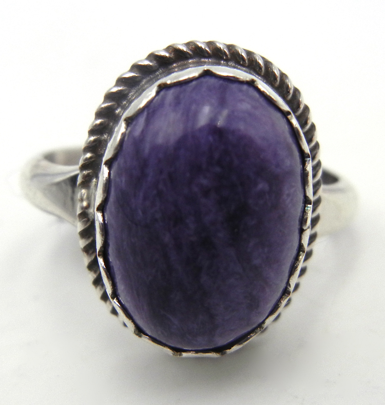 Navajo small charoite and sterling silver ring