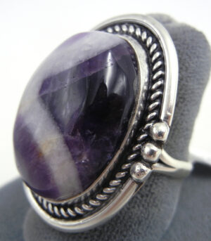 Navajo Chevron Amethyst and Sterling Silver Ring