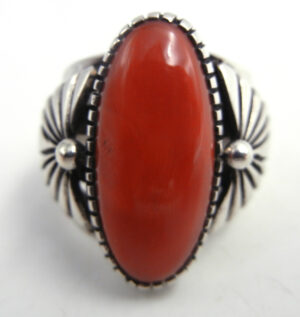 Navajo coral and sterling silver ring