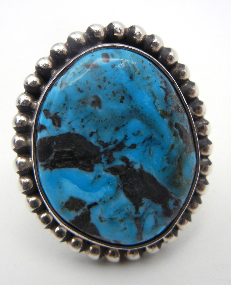 Navajo turquoise and sterling silver adjustable ring by Leonard and Racquel Hurley