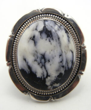 Navajo white buffalo and sterling silver adjustable ring by Walter Vandever