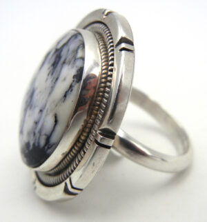 Navajo Walter Vandever Adjustable White Buffalo and Sterling Silver Ring