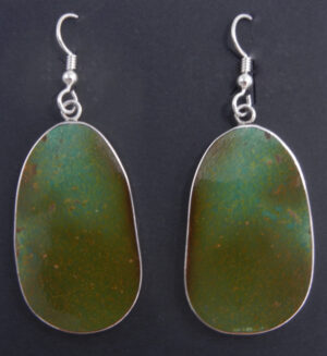 Santo Domingo green turquoise sterling silver wrapped slab earrings by Ronald Chavez