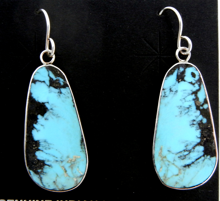 Santo Domingo small blue sterling silver wrapped slab earrings by Ronald Chavez