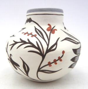 Acoma Judy Lewis Small Handmade and Hand Painted Bird and Flower Pattern Jar