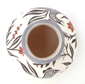 Acoma Judy Lewis Small Handmade and Hand Painted Bird and Flower Pattern Jar