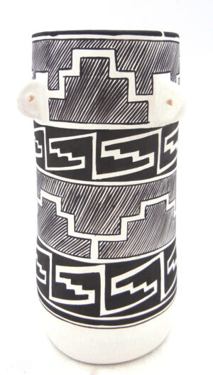 Laguna handmade and hand painted black and white weather pattern cylinder by Myron Sarracino