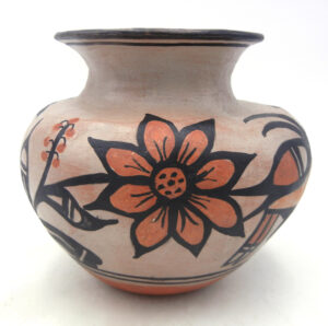 Santo Domingo Robert Tenorio Handmade and Hand Painted Bird and Flower Pattern Jar