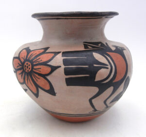 Santo Domingo Robert Tenorio Handmade and Hand Painted Bird and Flower Pattern Jar