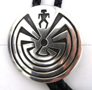 Navajo Sonny Gene Sterling Silver Overlay Man in the Maze Bolo Tie