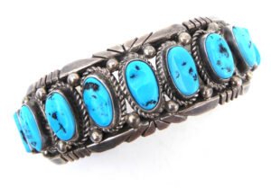 Navajo vintage turquoise and sterling silver row cuff bracelet