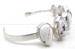 Navajo White Buffalo and Sterling Silver Row Cuff Bracelet - Image 3