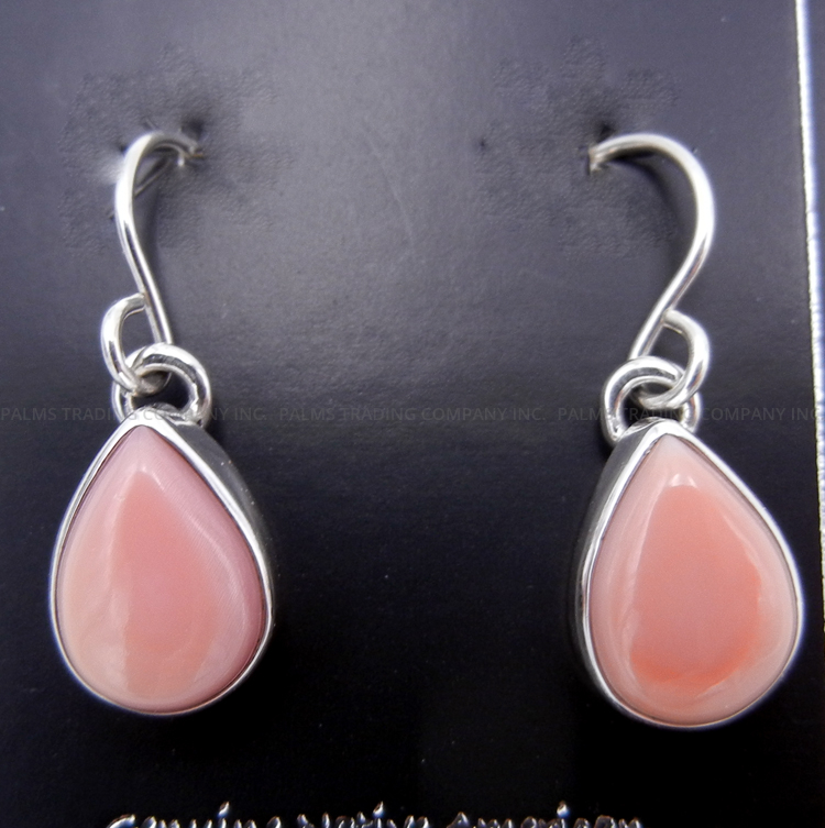 Navajo small pink conch and sterling silver dangle earrings