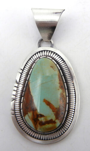 Navajo green turquoise and sterling silver pendant by Walter Vandever