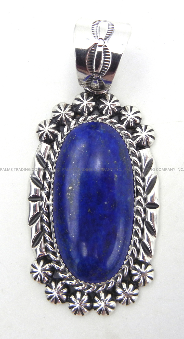 Navajo large lapis and sterling silver pendant by Elroy Chavez