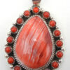Navajo red spiny oyster shell, coral and sterling silver cluster pendant by Delbert Delgarito