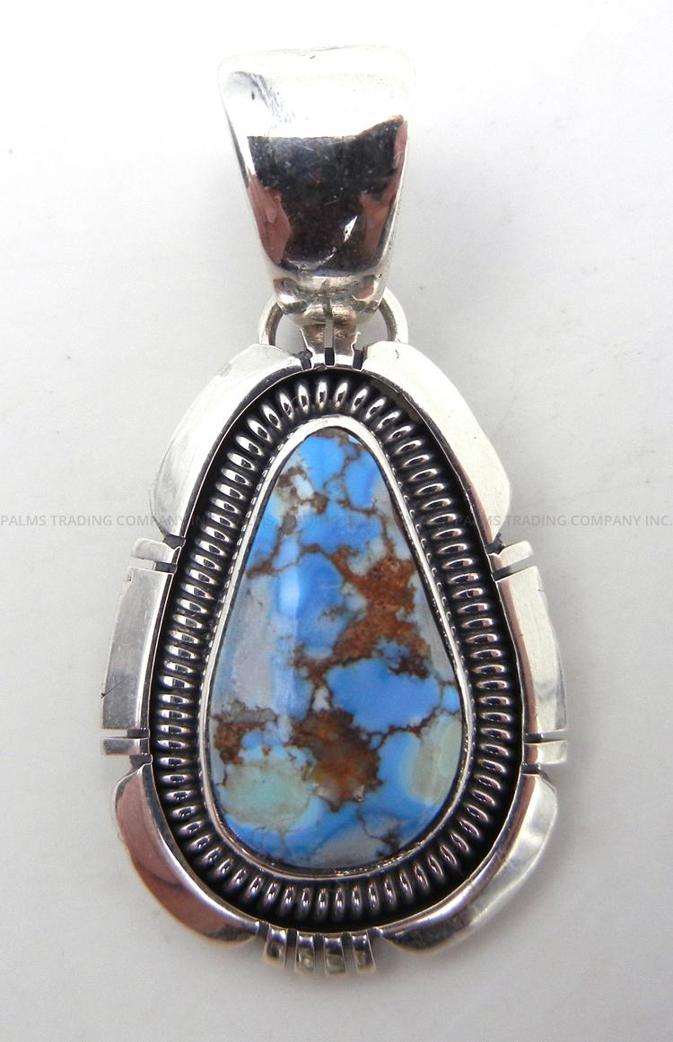 Navajo small Golden Hills turquoise and sterling silver pendant by Wydell Billie