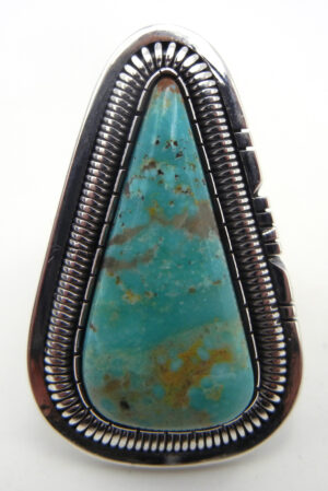 Navajo adjustable green turquoise and sterling silver triangular ring by Walter Vandever