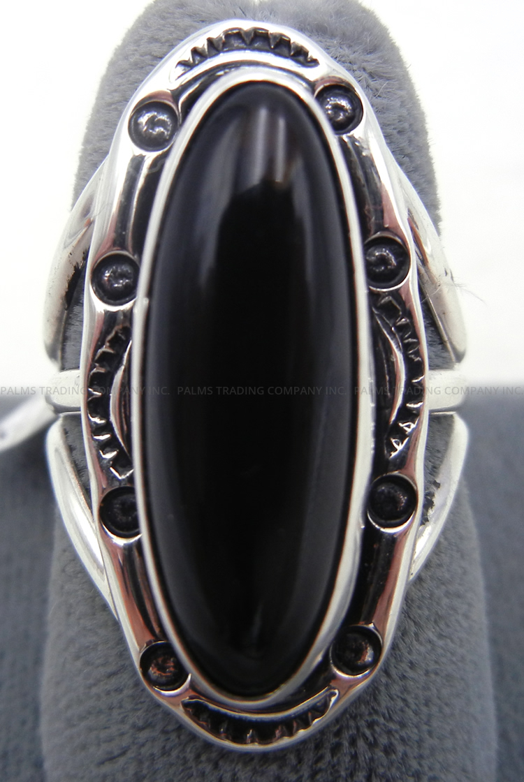 Navajo onyx and sterling silver ring