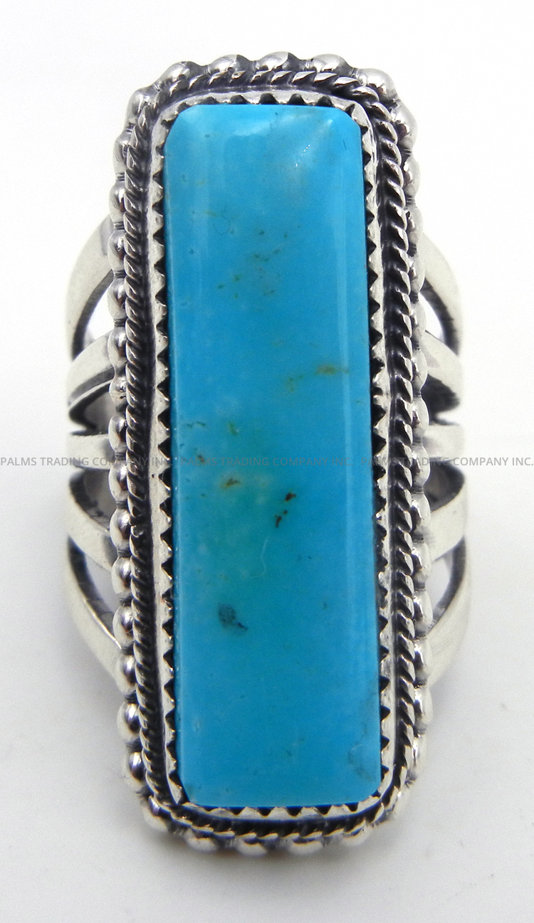 Navajo rectangular turquoise and sterling silver ring by Will Denetdale