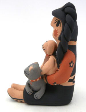 Jemez Chrislyn Fragua Small Seated Storyteller Figurine with Dog and Cat