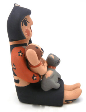 Jemez Chrislyn Fragua Small Seated Storyteller Figurine with Dog and Cat