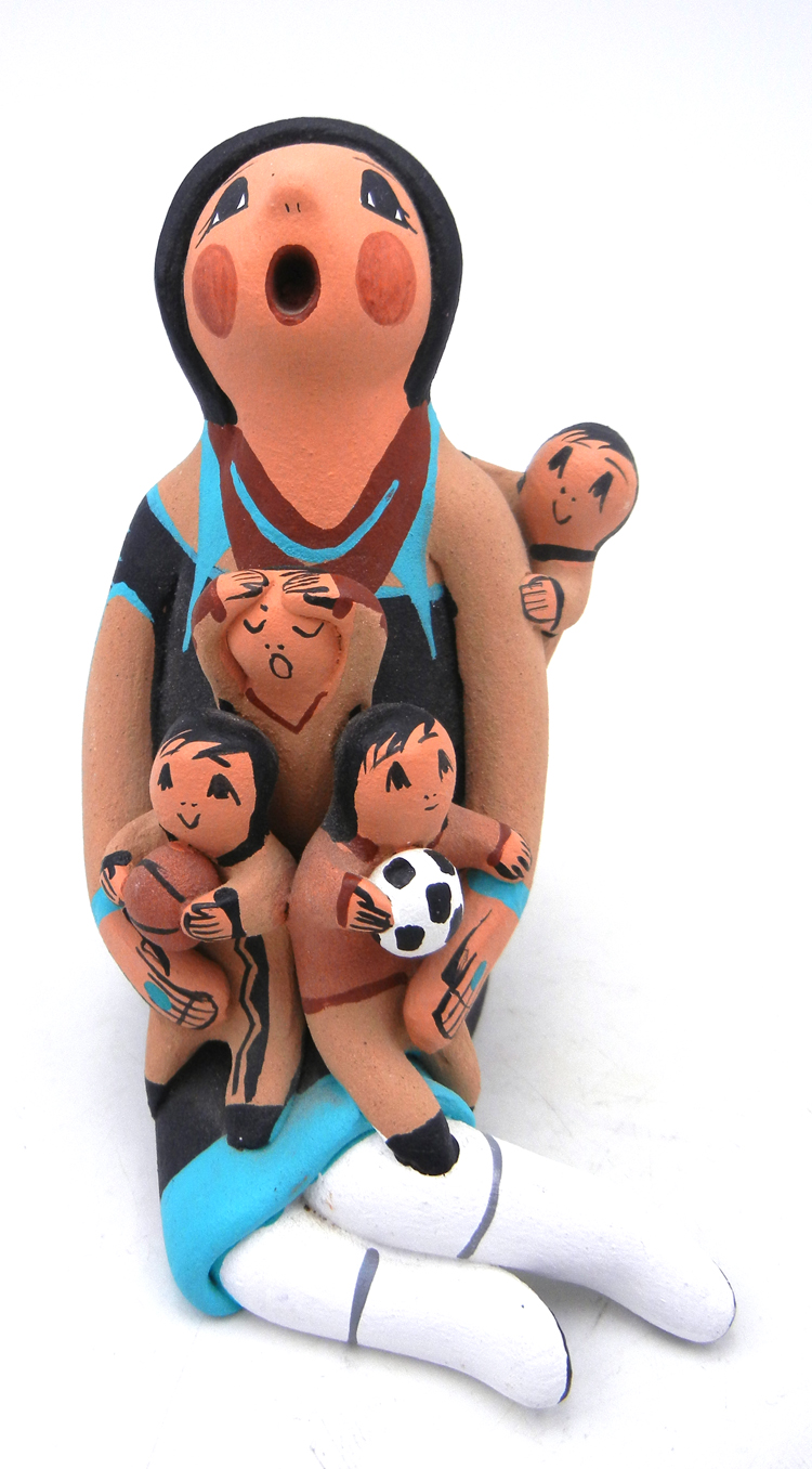 Jemez handmade and hand painted seated storyteller figurine with four children by Diane Lucero