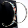 Zuni Large Multi-Stone Inlay and Sterling Silver Hoop Earrings - Image 3