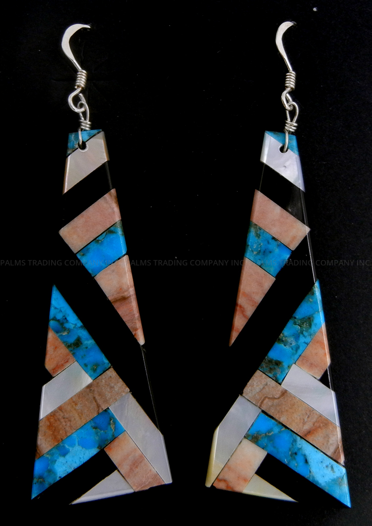 Santo Domingo multi-stone inlay triangular slab dangle earrings