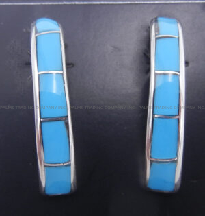 Zuni small turquoise and sterling silver half hoop earrings by Richard Edaakie